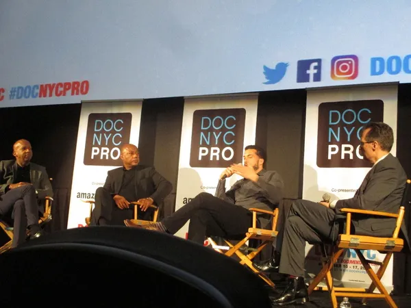 Attorney Bryan Stevenson (Ava DuVernay's 13th), Raoul Peck, and Ezra Edelman with Thom Powers